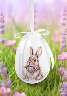 Подвеска, пасхальное яйцо, 8 см, пенопласт, Кролик с цветами, Interior Easter