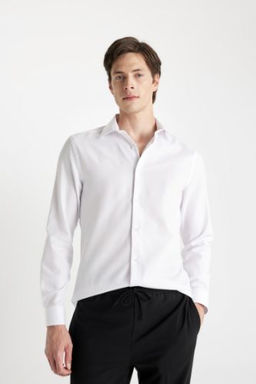 Modern Fit Polo Yaka Poplin Uzun Kollu Gomlek