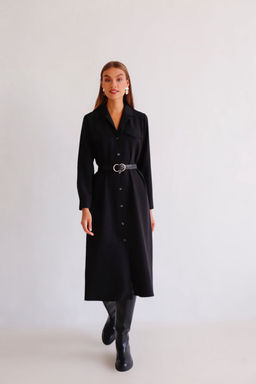 Martichelli Платье-рубашка с английским воротником чёрное  фото 15