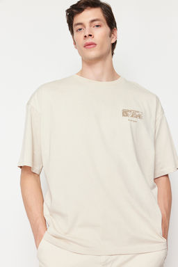 TRENDYOL MAN Lacivert Oversize/Genis Kesim S?rt Kabar?k Yaz? Bask?l? %100 Pamuklu T-shirt TMNSS24TS00052 - Trendyolmilla фото 4