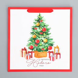 Цена за 2 шт. Пакет подарочный новогодний ламинированный квадратный Happiness, 30?30?12 см