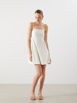 Kare Yaka Krep Mini Elbise