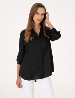 Siyah Comfort Fit Saten Uzun Kollu G_mlek - Pierre cardin фото 3