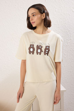 Trendyolmilla Lila %100 Pamuklu Eglenceli Bask?l? T-shirt-Pantolon Orme Pijama Tak?m? THMSS23PT00134 фото 40