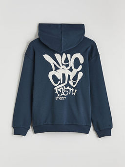 Kap??onlu NYC Bask?l? Erkek ?ocuk Fermuarl? Sweatshirt