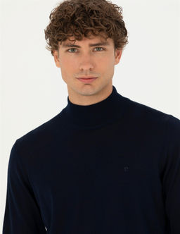 Lacivert Slim Fit Yar_m Bal_k__ Yaka Y_n Kar___ml_ Basic Triko Kazak - Pierre cardin фото 2