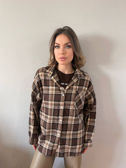 K12263 Рубашка OVER SIZE КОРИЧНЕВЫЙ