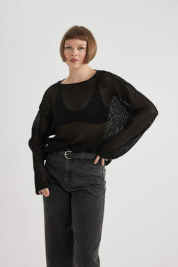 Свитер из блестящей ткани с вырезом лодочкой - Defacto фото 3