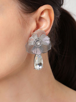 Серьги со стразами Цветок капелька, цвет серебро - Qf фото 2