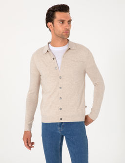 Bej Regular Fit Y_n Kar___ml_ Triko H_rka