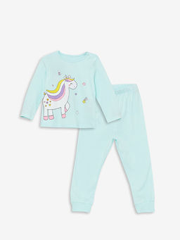 Bisiklet Yaka Uzun Kollu Bask?l? K?z Bebek Pijama Tak?m?