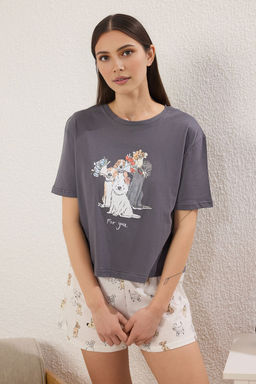 Trendyolmilla Antrasit Pamuklu Kopek Bask?l? Sortlu Orme Pijama Tak?m? THMSS25PT00394  фото 2