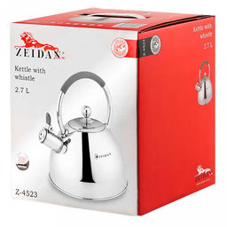 "Zeidan" Чайник из нержавеющей стали 2,7л, со свистком, фиксированная комбинированная ручка, курковый механизм, 3-х капсулированное индукционное дно, зеркальная полировка корпуса, подарочная коробка (Китай)
