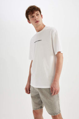 Футболка с короткими рукавами и круглым вырезом Relax Fit с принтом - Defacto фото 4