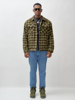 Куртка рубашка шерстяная в клетку мужская демисезонная зеленого цвета 58566Z
