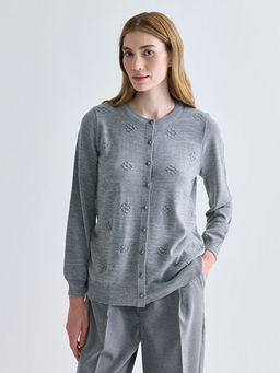 Bisiklet Yaka Kendinden Desenli Kad?n Triko H?rka