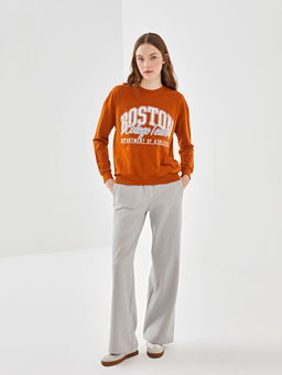 Bisiklet Yaka Bask?l? Kad?n Sweatshirt