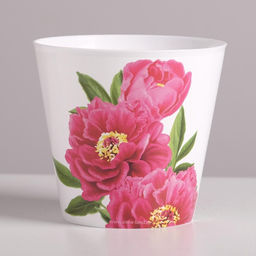 Кашпо для цветов «Пионы», 800 мл, d=12 см, h=11 см, пластиковое