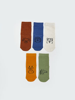 Bask?l? Erkek Bebek Soket ?orap 5li