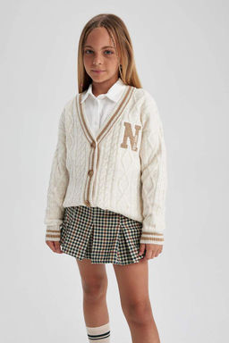 Трикотажный кардиган для школы и колледжа для девочек с v-образным вырезом - Defacto фото 3