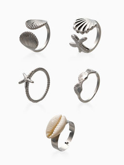 Набор колец 5 шт "Новый стиль" море, размер МИКС, цвет белый в серебре