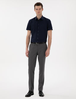 Lacivert Basic Regular Fit K_sa Kollu Cepli G_mlek
