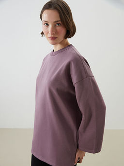 Bisiklet Yaka Oversize Kad?n Kal?n Sweatshirt Tunik