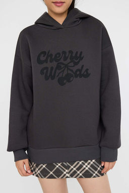 Teen Antrasit Oversize/Genis Kal?p Kiraz S?rt Bask?l? Ici Polarl? Orme Sweatshirt TWOAW26SW00019 - Trendyolmilla фото 3