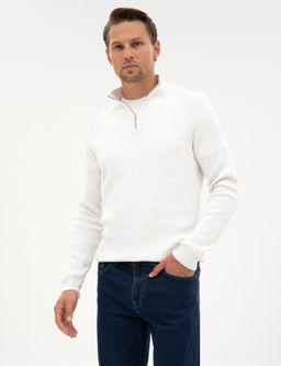 Ekru Slim Fit Dik Yaka Fermuarl_ Triko Kazak - Pierre cardin фото 3