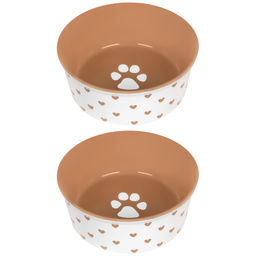 Набор 2 мисок для домашних питомцев 400 мл 13,5*13,5*5 см "Лапка на бежевом и сердечки" керамика