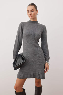 Kahverengi Duz K?sa / Mini F?rf?rl? Dik Yaka Triko Elbise TWOAW26EL00099 - Trendyolmilla фото 5