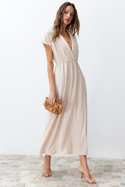 TRENDYOLMILLA Siyah A Kesim Kruvaze Yaka Aerobin Midi Dokuma Elbise TWOSS24EL00599  фото 10