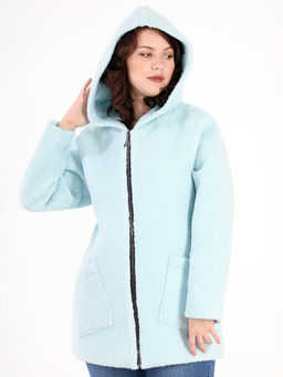 Кардиган с капюшоном голубой женский на молнии