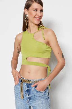 Yag Yesil Crop Orme Pencere/Cut Out Detayl? Bluz TPRSS23BZ00026