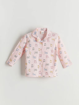 G?mlek Yaka Bask?l? K?z ?ocuk Pijama Tak?m