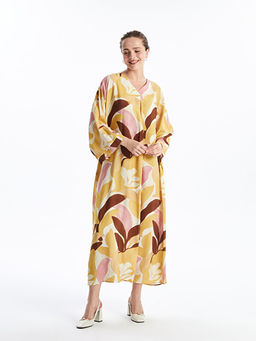 V Yaka Desenli Oversize Elbise