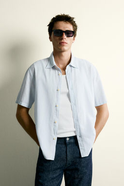 CAMISA REGULAR FIT ALGOD?N - LINO / Azul cielo - Zara фото 2