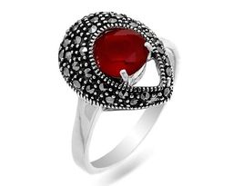 Кольцо из серебра марказит, синт.рубин, SL-AGA1517