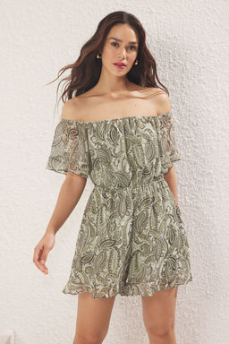 TRENDYOLMILLA Yesil Cicekli Genis Paca Sifon Astarl? Dokuma Tulum TWOSS25TU00048  фото 6