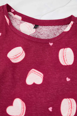 Bordo %100 Pamuk Kalp ve Makaron Desenli Orme Pijama Tak?m? THMAW26PT00160 - Trendyolmilla фото 4