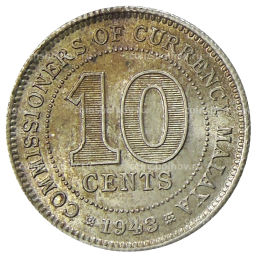 10 центов 1943 года Малайя