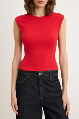 Cok Renkli Fitted/Vucuda Oturan Kolsuz Crop/K?sa Pamuk Ribana Orme Atlet TWOSS26AL00083 - Trendyolmilla фото 7