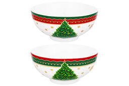 Набор 2 салатников 15*15*7 см 700 мл Новогодняя елка красный узор NEW BONE CHINA - Elan gallery фото 4