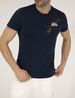 Lacivert Slim Fit Bask_l_ Bisiklet Yaka Ti__rt - Pierre cardin фото 6