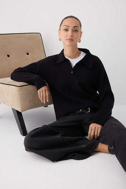 Wardrobe Essentials Lacivert Premium/Ozel Iplik Polo Yaka Triko Kazak | TWOAW26KZ00060 - Trendyolmilla фото 7