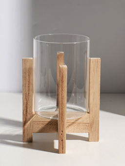 Подсвечник стекло, дерево "Рустик" d=9 см 16х16х21 см