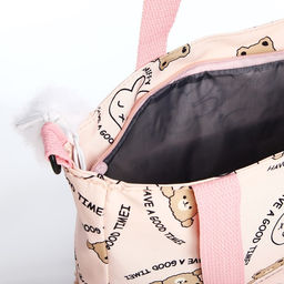 Сумка текстильная шопер на молнии, 33.5×9×36 см, бежевая/розовая