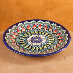 Тарелка Риштанская Керамика «Узоры», d=22 см, керамика, узор микс, синяя