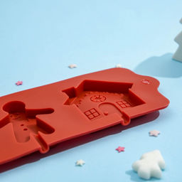 Форма для леденцов новогодняя Доляна Дом для имбирного пряника, силикон, 31?9?1 см, 4 ячейки, с палочками, красная  фото 2