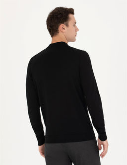 Siyah Regular Fit Bato Yaka Y_n Kar___ml_ Basic Triko Kazak